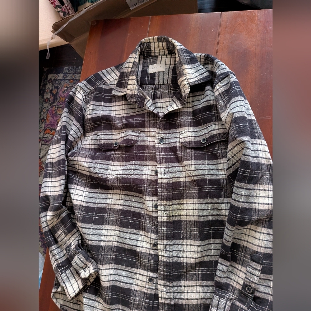 Vintage Jachs Black and White Plaid Casual Button-Down Shirt